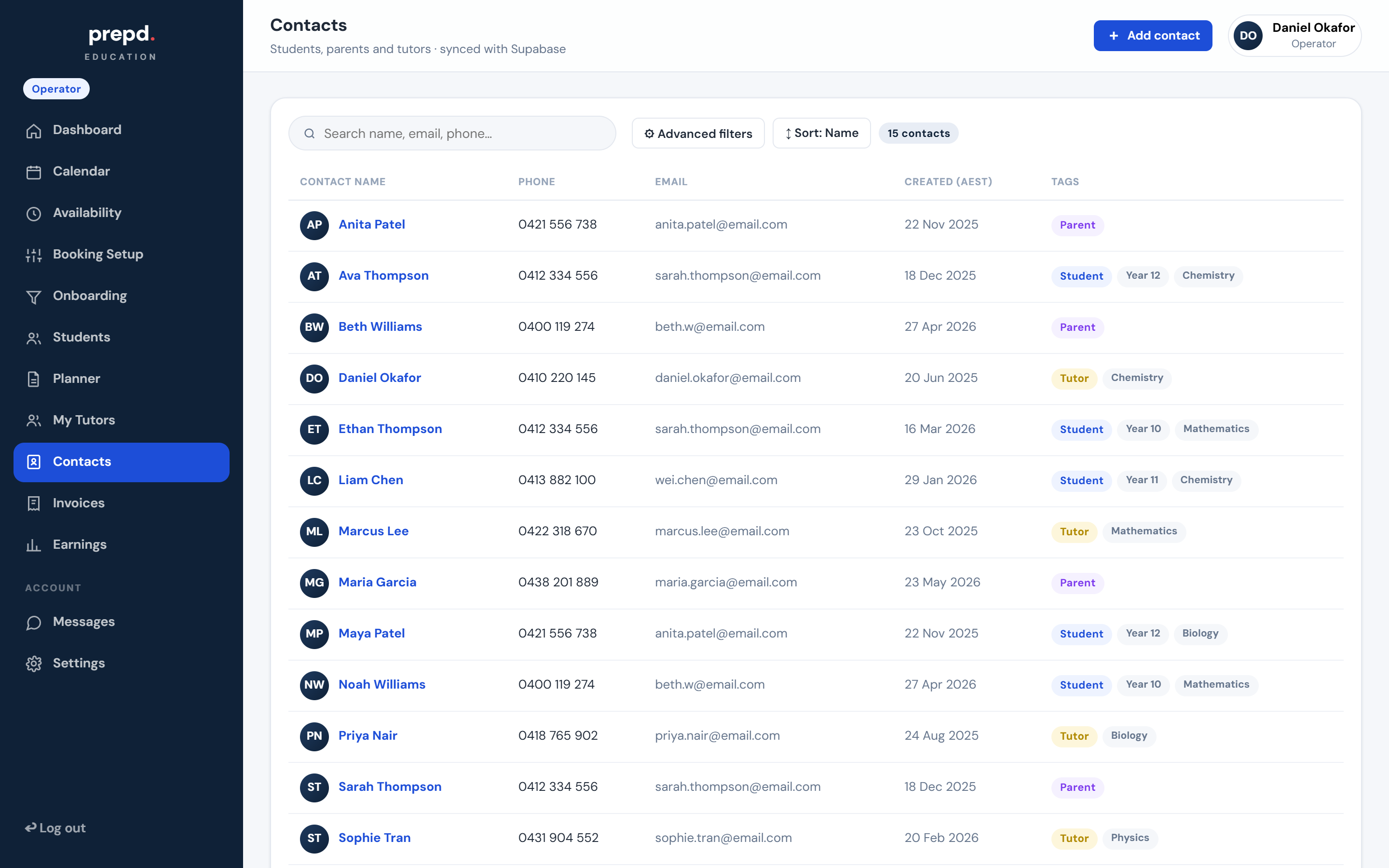 The contacts CRM