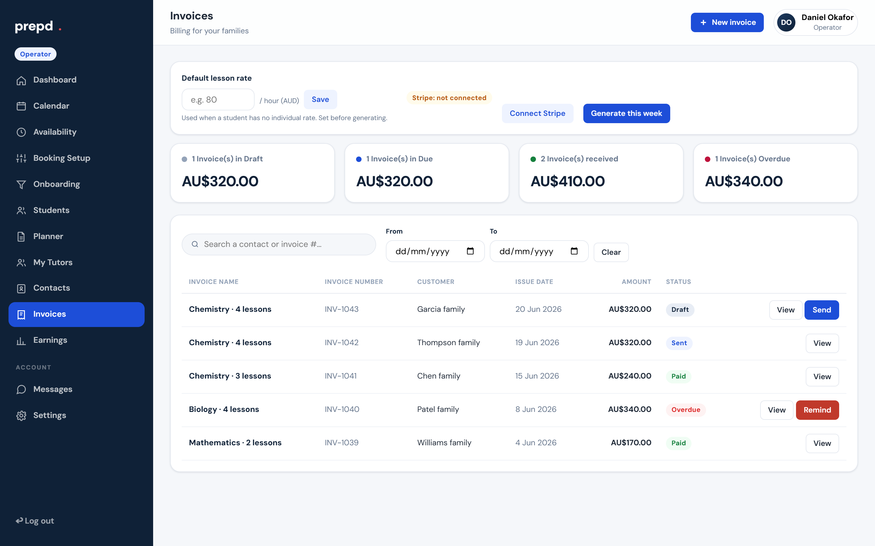 Invoices and billing